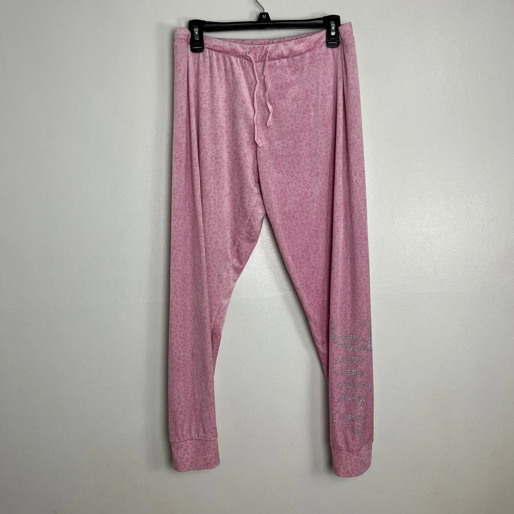 Y2K Juicy Couture Pink Leopard Print Velour Rhinestone Jogger Sweat‎ Set L
